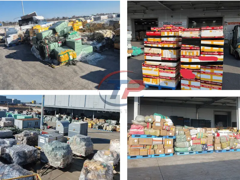 Các kiện hàng đã xuống máy bay sẵn sàng chờ thông quan tại sân bay Hàn Quốc