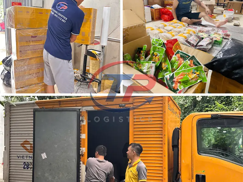 Nhân viên Thế Phong Logistics đóng gói, quấn màng co và xếp hàng gửi từ Việt Nam sang Ansan Hàn Quốc